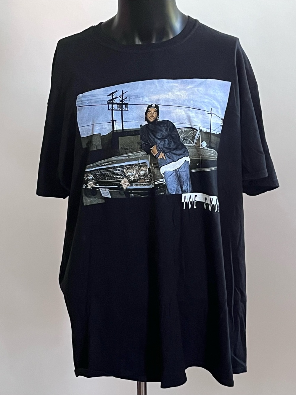 Black Graphic Crewneck T-Shirt with Car Print